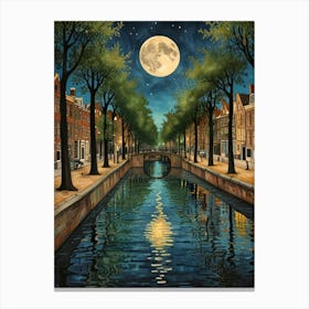 William Morris Moonlight Over The Canal Canvas Print