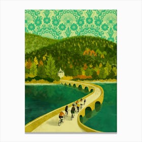 Cycling across the Garreg Ddu Dam  Canvas Print