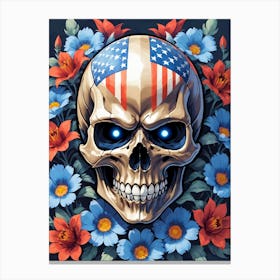 American Flag Floral Face Evil Death Skull (63) Canvas Print