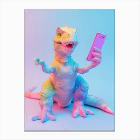 Pastel Toy Dinosaur On A Mobile Phone Canvas Print