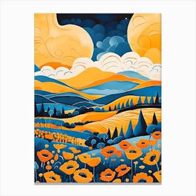 Cartoon Poppy Field Landscape Illustration (64) Canvas Print