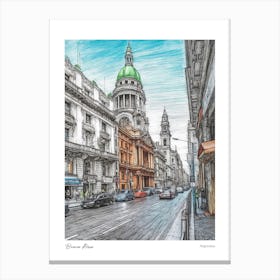 Buenos Aires Argentina Drawing Pencil Style 2 Travel Poster Canvas Print