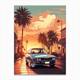 Bmw E30 Retro Car At Sunset Canvas Print