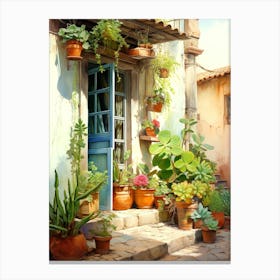 Potted Plants Mediterranean Painting Canvas Print