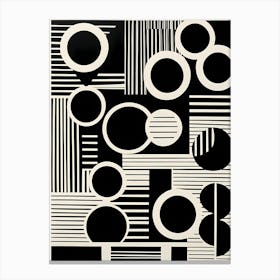 Retro Inspired Linocut Abstract Shapes Black And White Colors art, 178 Canvas Print