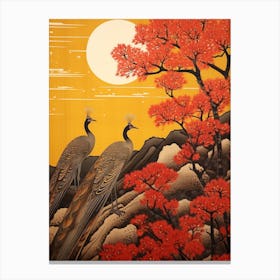 Autumn Dandelion And Peacocks 1 Vintage Japanese Botanical Canvas Print