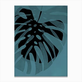 Teal black monstera leaf Canvas Print