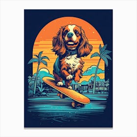 Cavalier King Charles Spaniel Dog Skateboarding Illustration 2 Canvas Print
