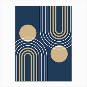 Mid Century Modern Geometric B30 In Navy Blue And Tan (Rainbow And Sun Abstract) 01 Canvas Print