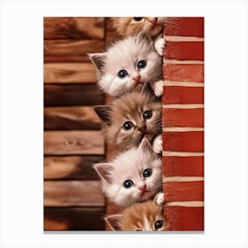 Kittens Peeking Out Of A Brick Wall Canvas Print