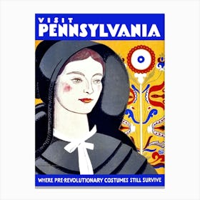 Pennsylvania, Woman In Traditional Costume Canvas Print