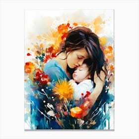 Bond of Love: Heartwarming Illustration of Mother and Child Canvas Print