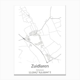 Zuidlaren,Netherlands Minimalist Map Canvas Print