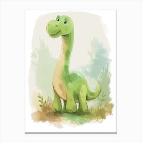 Cute Cartoon Apatosaurus Dinosaur Watercolour 2 Canvas Print