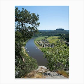 Trees frame the view of the Elbe valley in Saxon Switzerland Canvas Print