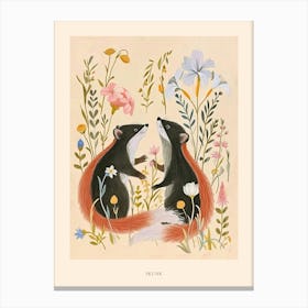 Folksy Floral Animal Drawing Skunk 2 Poster Canvas Print