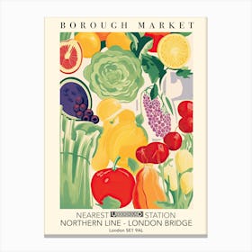 Borough Market Vintage Poster Kitchen Fruits And Veggies Canvas Print