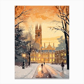 Winter Travel Night Illustration Oxford United Kingdom 3 Canvas Print