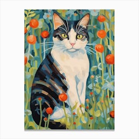 Calico Cat Botanical Oil Painting Canvas Print