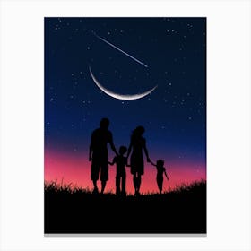 Family Silhouette At Night Canvas Print
