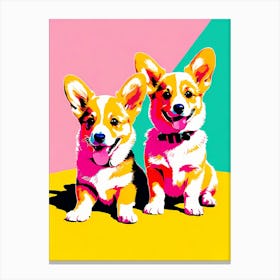 'Corgi Pups', This Contemporary art brings POP Art and Flat Vector Art Together, Colorful Art, Animal Art, Home Decor, Kids Room Decor, Puppy Bank - 69th Canvas Print