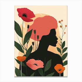 Silhouette Of A Woman With Flowers 11 Canvas Print