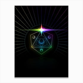 Neon Geometric Glyph in Candy Blue and Pink with Rainbow Sparkle on Black n.0192 Canvas Print