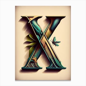 X  Letter, Alphabet Retro Drawing 3 Canvas Print