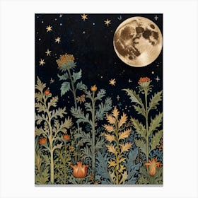 Moonlight In The Meadow Style William Morris 3 Canvas Print