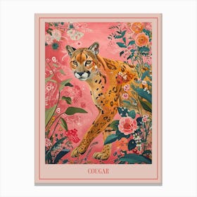Floral Animal Painting Cougar 4 Poster Canvas Print