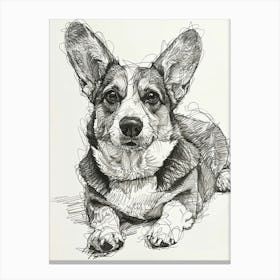 Corgi Dog Line Sketch 4 Canvas Print