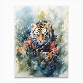 Tiger Illustration Scuba Diving Watercolour 1 Canvas Print