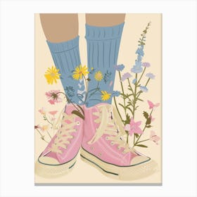 Illustration Pink Sneakers And Flowers 3 Canvas Print