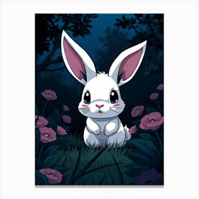 White Cartoon Rabbit In Forest - Diverse Art Illustration 63 Canvas Print