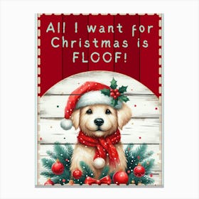 Red Christmas Puppy Sign Canvas Print