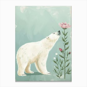 Polar Bear Sniffing A Flower Storybook Illustration 4 Canvas Print
