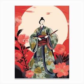 Samurai Illustration Floral 7 Canvas Print