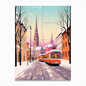 Vintage Winter Travel Illustration Zurich Switzerland 2 Canvas Print