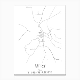 Milicz,Poland Minimalist Map Canvas Print