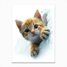 Kitten Peeking From Snow Canvas Print