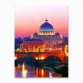 St Peter S Basilica Reflecting Into The Tiber River At Dusk Rome, Italy Canvas Print