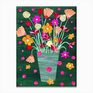 Flower Party In Green Canvas Print