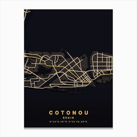 Cotonou Benin Black And Gold Map Canvas Print