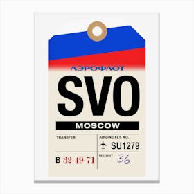 Moscow (SVO) Russia Vintage Airline Luggage Tag Canvas Print