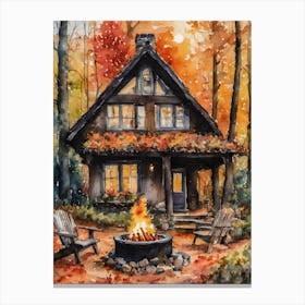 A Witches Cottage in the Woods ~ Witchy Spooky Fairytale Watercolour  Canvas Print