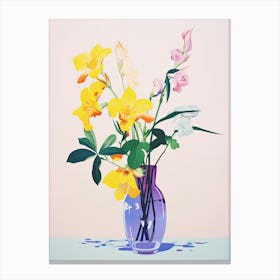 Colourful Flowers In A Vase In Risograph Style 4 Canvas Print