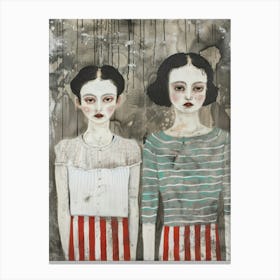 Two Women In Red And White Canvas Print