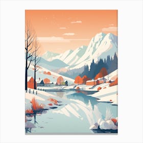 Vintage Winter Travel Illustration Lake District United Kingdom 4 Canvas Print