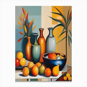 Vases And Fruit 1 Canvas Print