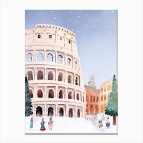 Rome Italy Snow Travel Christmas Painting Blue Canvas Print